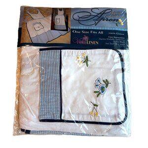 Full Bib Adult Apron Blue Gingham Embroidered Flowers Cottagecore One Size NEW